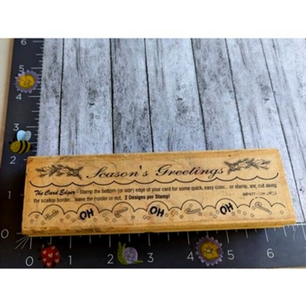 Season's Greetings Card Edger Christmas Rubber Stamp Wood #A15